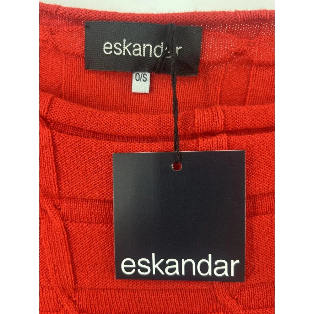 NWT eskandar Slim Sleeve Kaftan Sweater Long Plus O/S Red Silk Cashmere Textured